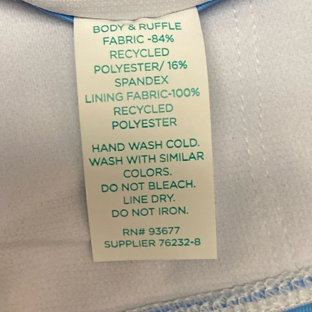 Light Blue Stripe Bathing Swim Suit Top with Ruffle Womens Swimwear Size Large
